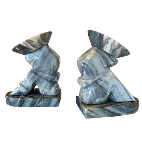 Vintage Hand Carved Onyx Stone Mexican Art Bookends - Picture 1 of 7